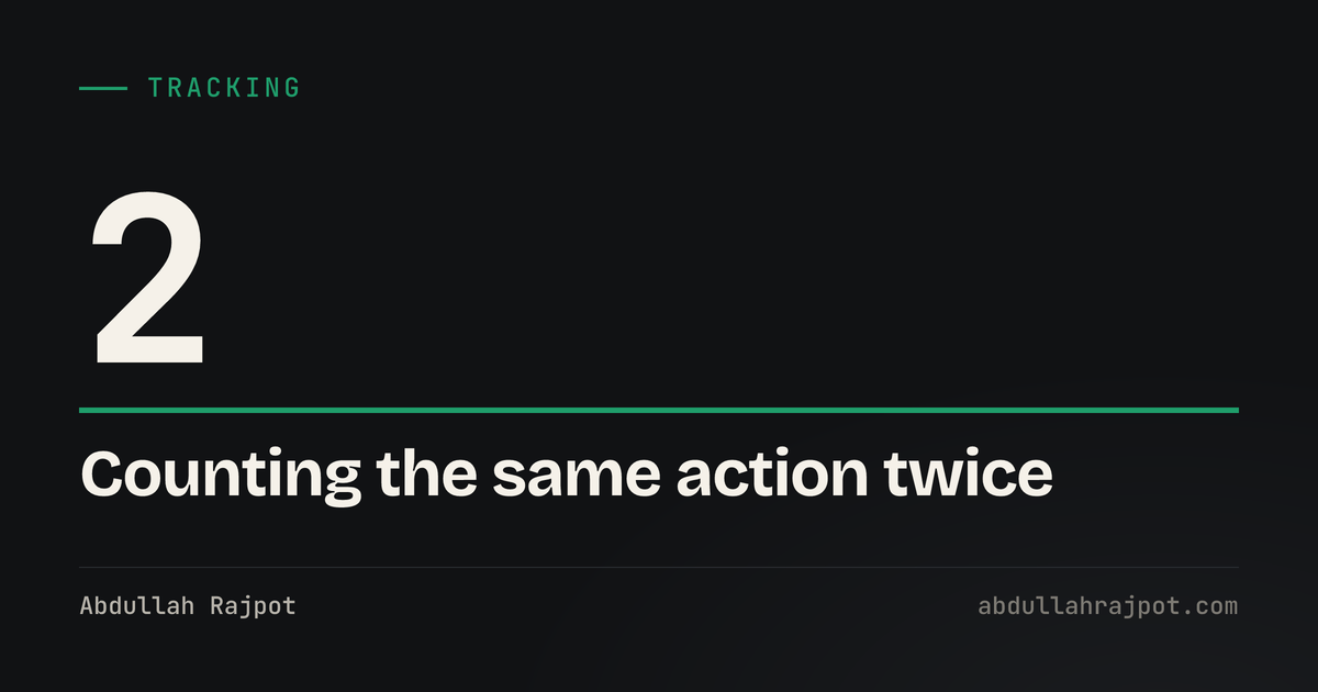 Conversion event deduplication card showing the number two, one action counted twice