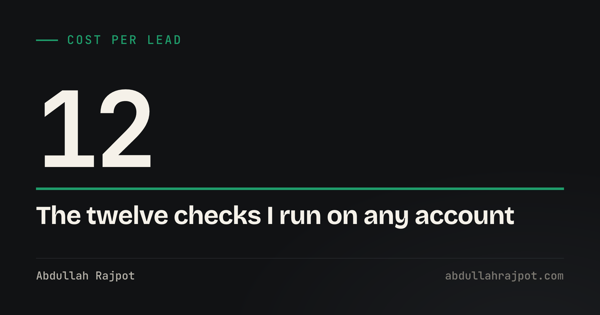 Cost per lead audit card showing the number twelve, the checks run before changing anything