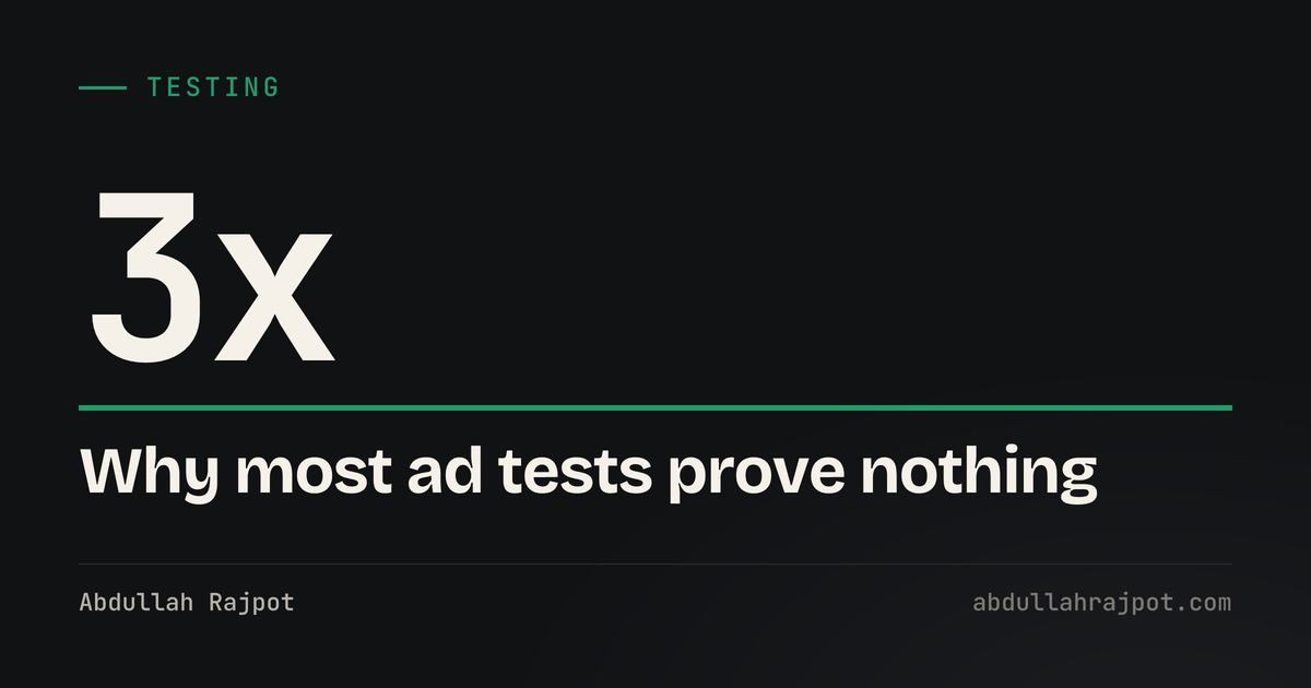 Statistical significance in ad testing card showing 3x, the spend per creative a merely readable test needs